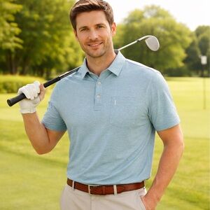 Johnnie-O Hanging Out Men's Blue Heathered XL Pocket Polo Short Sleeve Logo Golf